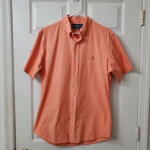 Ralph Lauren Mens Short-Sleeve Button-Down Shirt in Coral Peach/Orange Large